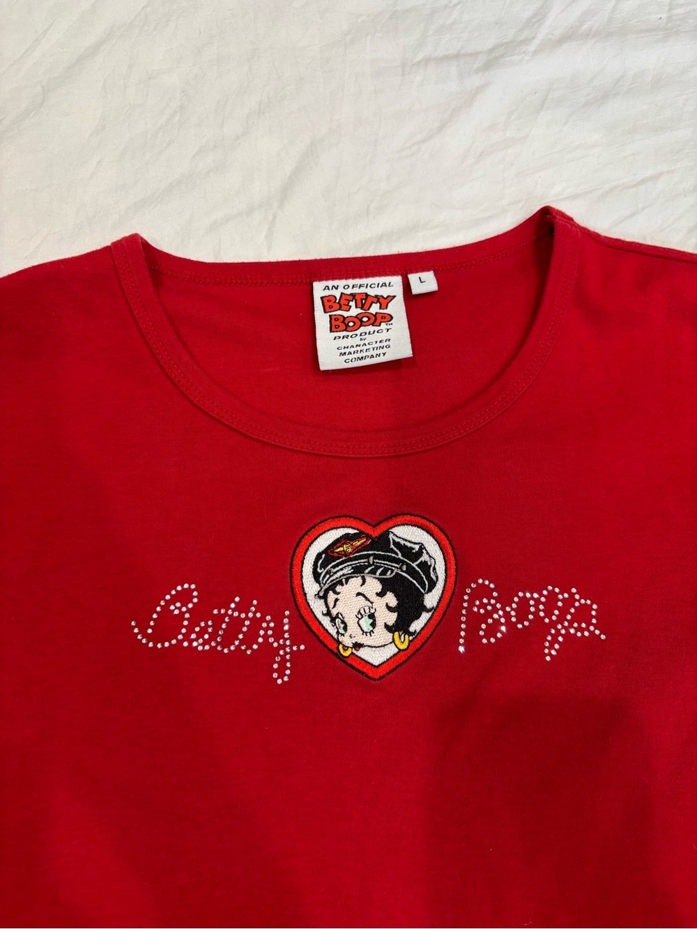 Y2K VTG Betty Boop Rhinestone Baby Tee - Picture 3 of 7